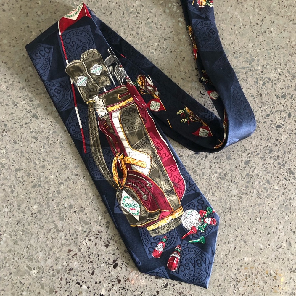Hot$10🔥 Tabasco Golf Necktie - Silk in Navy and Red